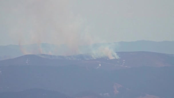 Humo Fuego Bosque Montañoso Desastre Natural — Vídeo de stock