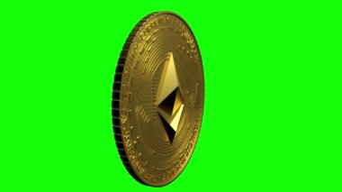 cryptocurrency ethereum rotating on green background. Loop