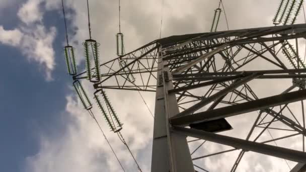 High Voltage Line Tower Blue Sky Storm Clouds Timelapse — Stock videók