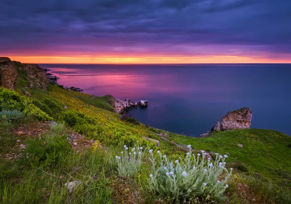 Paysage Marin Heure Magique Magnifique Vue Printanière Avec Longue Exposition — Photo