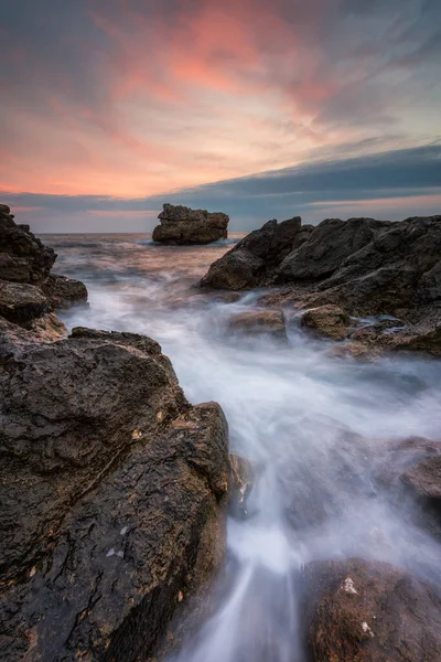 Stormy Sea Beautiful Morning Sky Rocky Coastline Black Sea — Stock Photo, Image