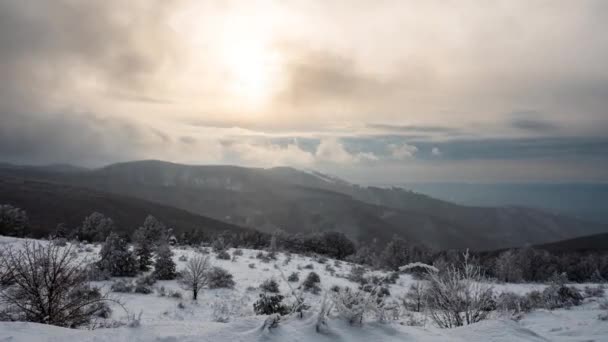 Verbazingwekkende Time Lapse Video Met Snel Bewegende Mist Sneeuw Besneeuwde — Stockvideo