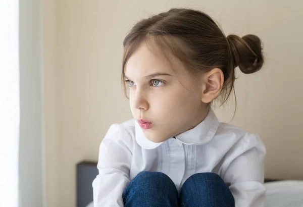 Close Shot Beautiful Blonde Caucasian Little Girl Fashionable Hairstyle Wearing Stock Photo