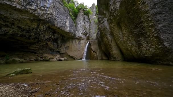 불가리아의 산맥에 숲에서 아름다운 폭포를 비디오 — 비디오