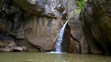 Yeşil bahar ormanlarında güzel bir şelalesi olan video, Balkan Dağları, Bulgaristan