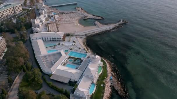 Constantine Helena Resort Bulgaria September 2020 Drone Flight Empty Sandy — Stock Video
