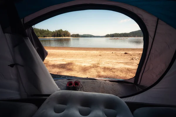 Morning Lake View Tent — Stock Photo, Image