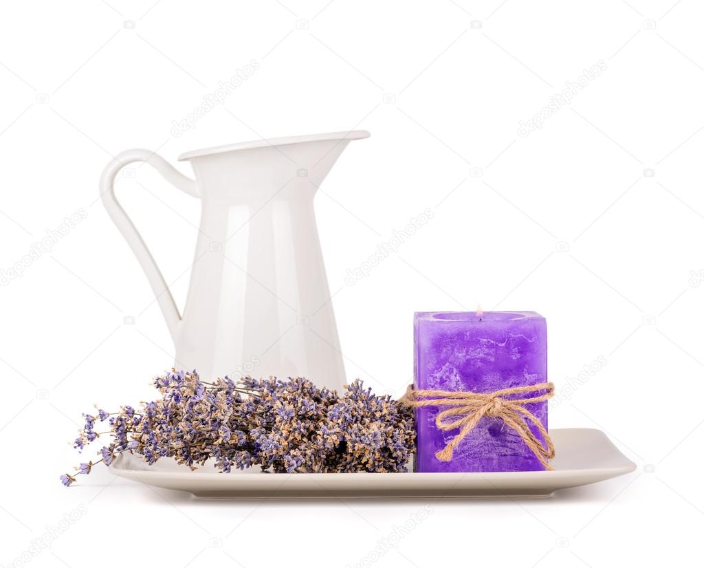 Lavender flowers and lavender candle