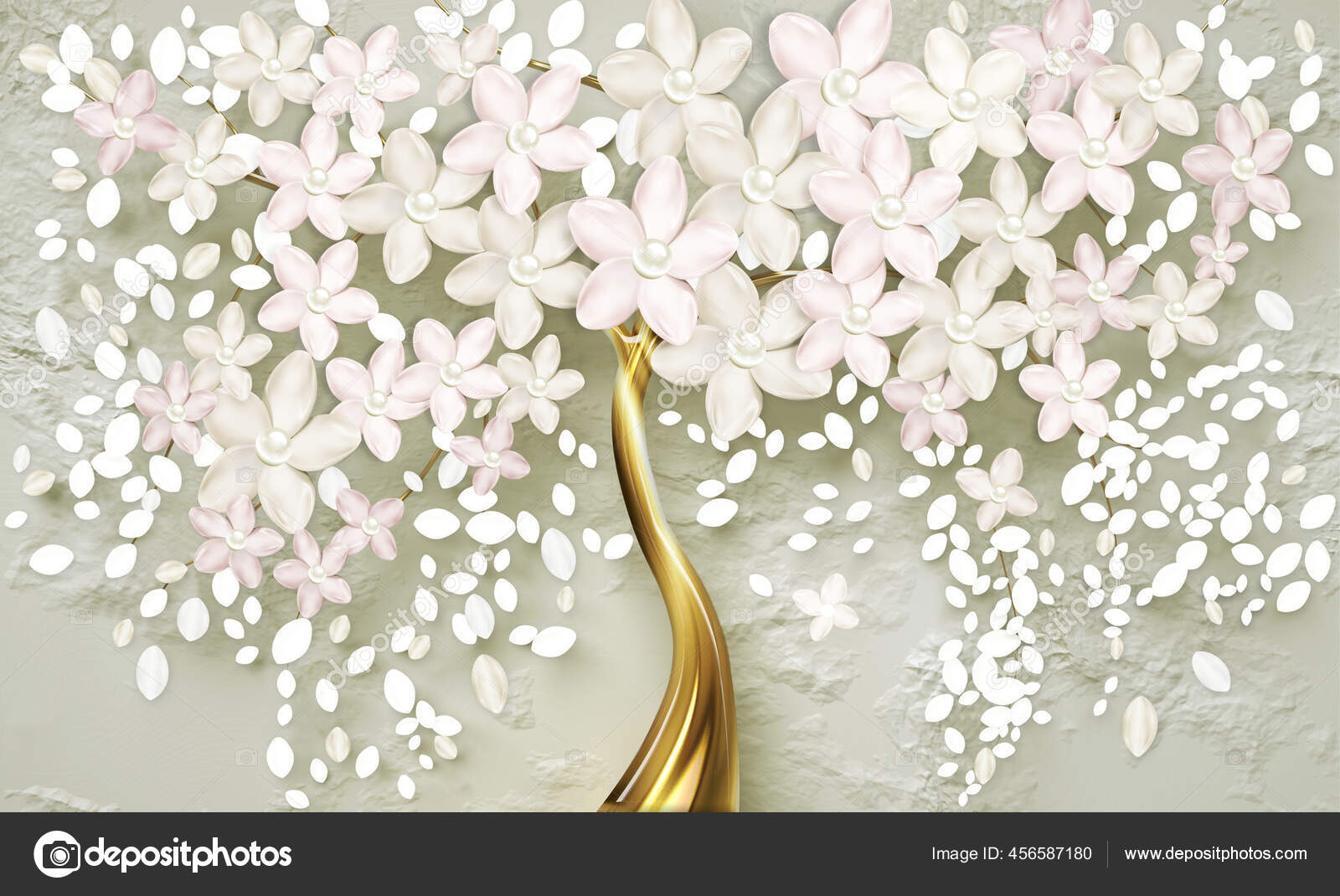 Papel Parede Para Parede Mural Árvore Com Haste Dourada Pérola — Foto ©  3d_Artwork_Wallpaper #456587180, image size:1600x1070