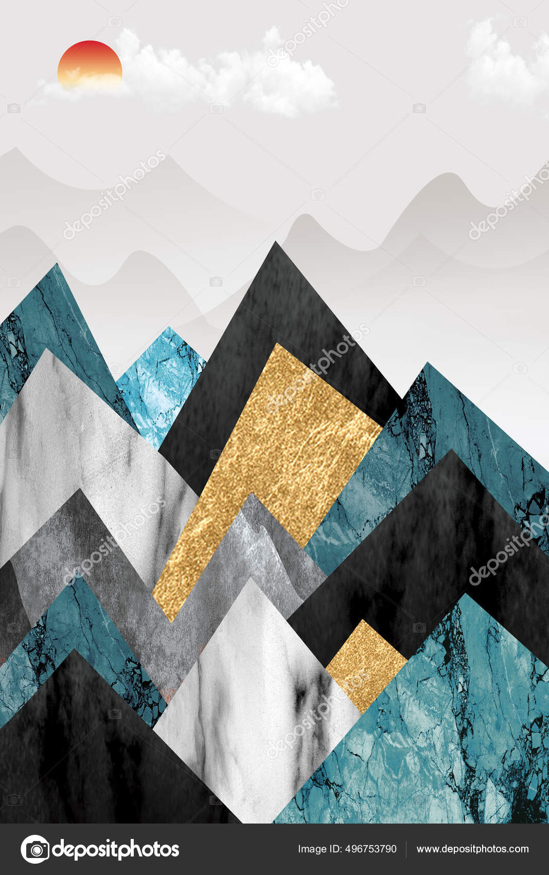 Fondo Pantalla Mural Arte Moderno Con Fondo Gris Claro Montañas — Foto de  stock #496753790 © 3d_Artwork_Wallpaper, image size:1067x1700