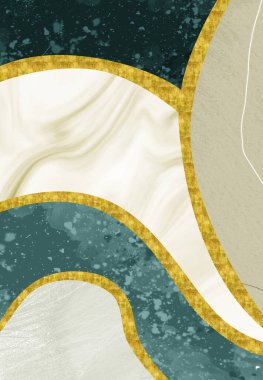 Soyut sanat, reçine jeot mermer işlevsel sanat, suluboya jeot boyası gibi. Altın, turkuaz, siyah ve gri ve altın şekiller duvar çerçeveleri için arka plan 3D duvar kağıdı. tuval içinde yazdırmak için