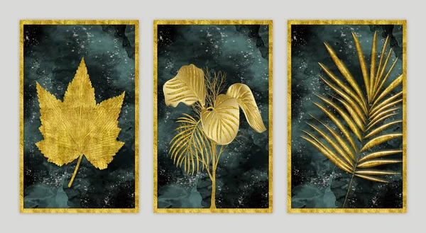 Золотые Листья Дерева Фоне Современной Живописи — стоковое фото