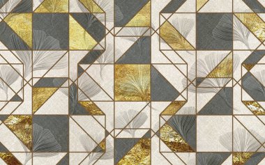 Ginkgo biloba altın yaprak arka planı. Duvar resimleri ve halı tasarımı. Üç boyutlu modern duvar kağıdı. Sarı, kahverengi ve bej renkler.. 