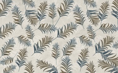 3 boyutlu duvar kağıdı dalları var. Çiçek açan yapraklar basit arkaplanda. Yatak odası dekoratif sanat