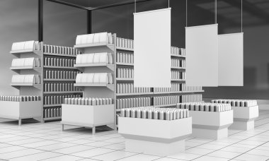 süpermarket raflarında kümesi 