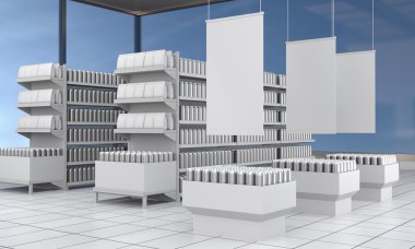 süpermarket raflarında kümesi 