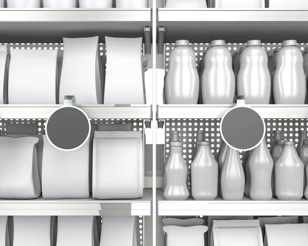 Closeup of shelves with blank products — Stock Photo, Image