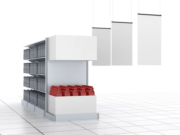 Shelves with blank products on white — Stock Photo, Image