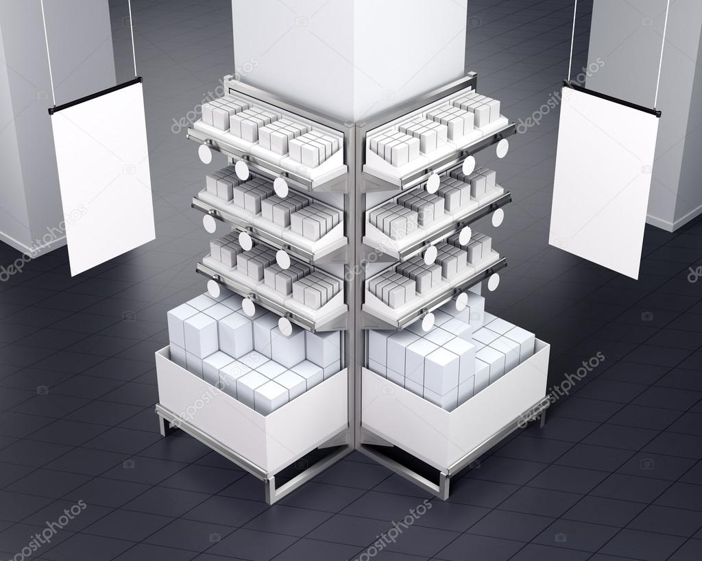 shelves with blank products