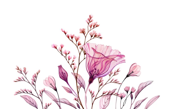 Aquarelle composition florale. Oeuvre peinte à la main avec clocher transparent et branches en fleur. Illustration botanique abstraite pour cartes, conception de mariage — Photo