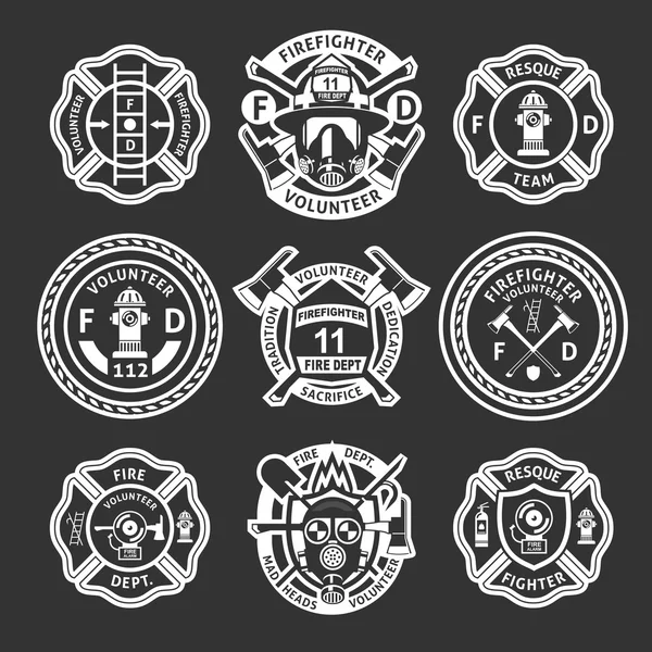 Bombero conjunto de etiquetas blancas — Vector de stock