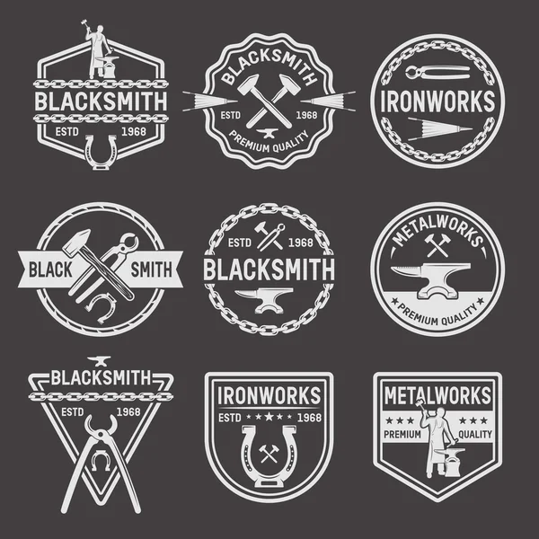 Blacksmith White Emblems On Black Background — Stock Vector