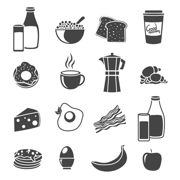 Breakfast Flat Sillhouette Icon Set — Stock Vector