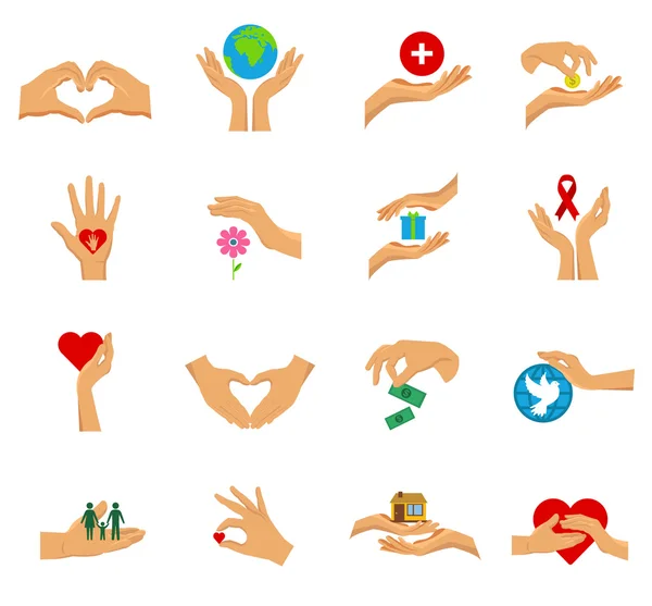 Charity Hands Flat Icon Isolated Set — Stock Vector