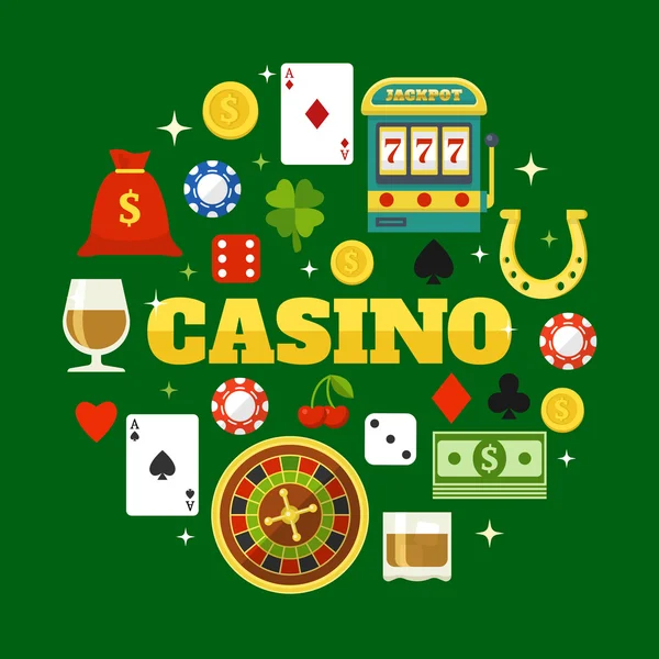 Elementos De Casino Iconos Planos Conjunto — Archivo Imágenes Vectoriales