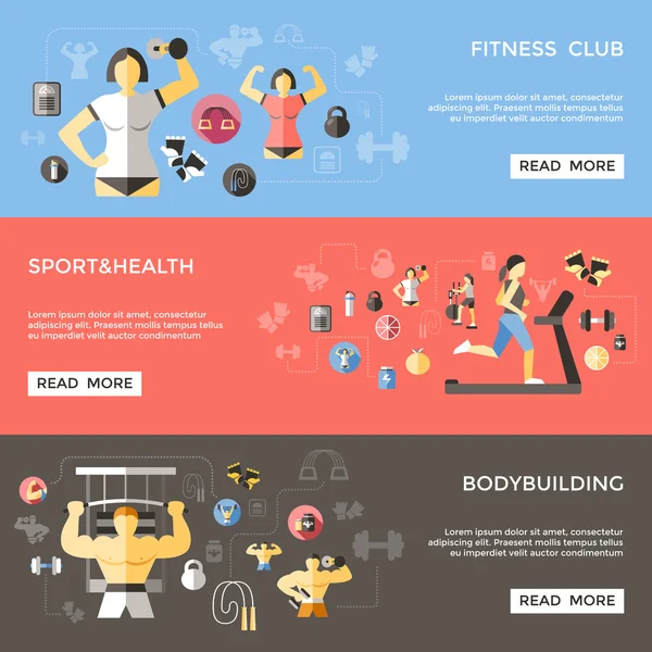 Bodybuilding horizontale Banners Set — Stockvector