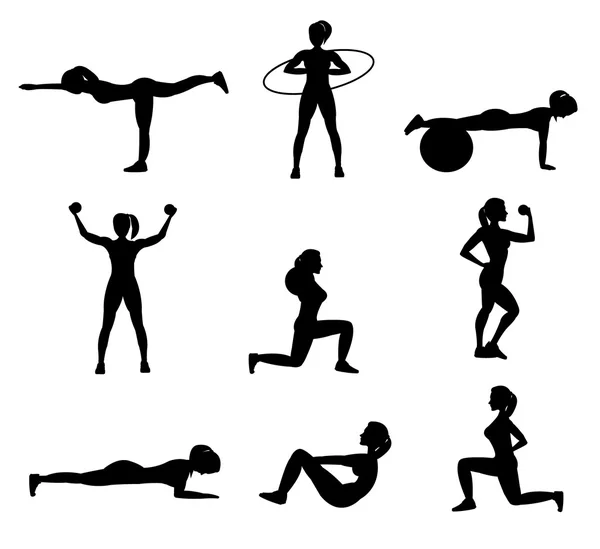 Fitness For Woman Flat Icons Set — Stock Vector