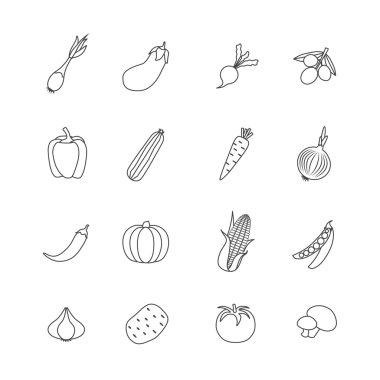 Vegetables Lined Isolated Icon Flat Set
