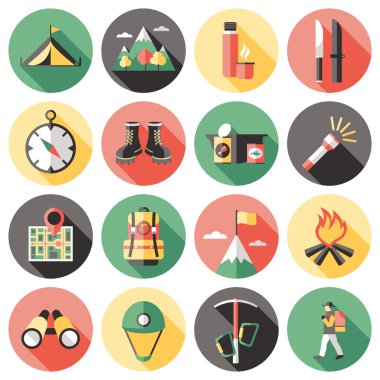 Dağcı uzun gölge düz simgeler kümesi