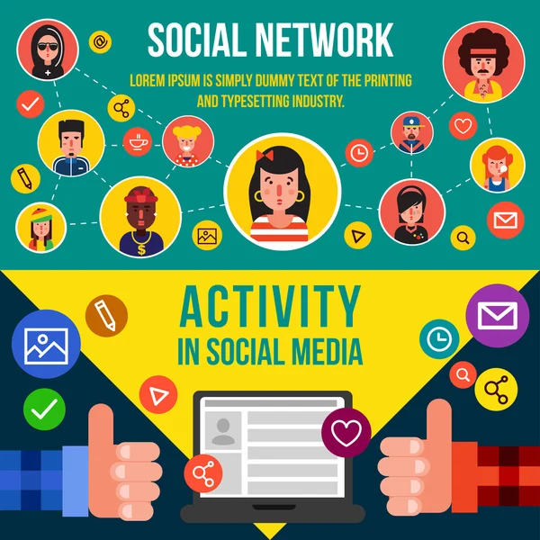 Servizi di social networking Banner orizzontali — Vettoriale Stock