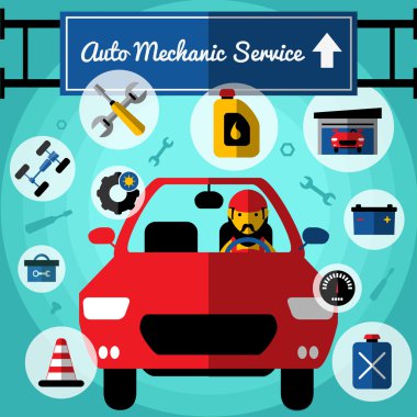 Otomatik mekanik Servisi Dekoratif simgeler kümesi