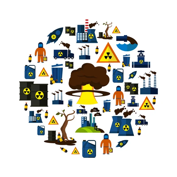 Conjunto de ícones de poluição ambiental em círculo —  Vetores de Stock