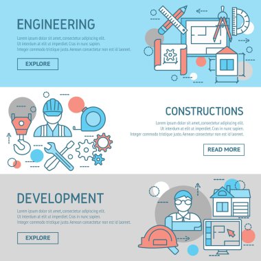 Engineering And Constructions Horizontal Banners Set