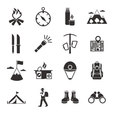 Mountain Climbing Black White Icons Set