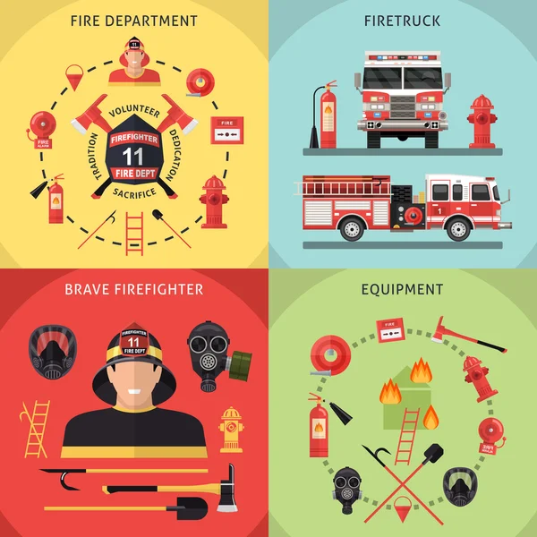 Bombero icono conjunto — Vector de stock