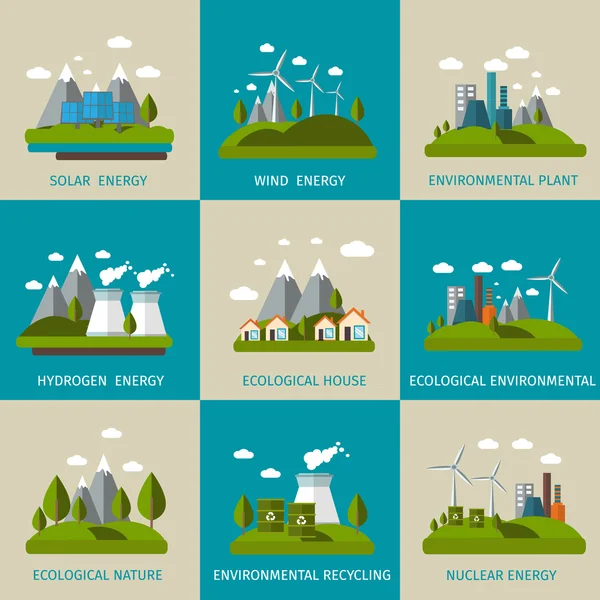 Ecología Icono Conjunto plano — Archivo Imágenes Vectoriales