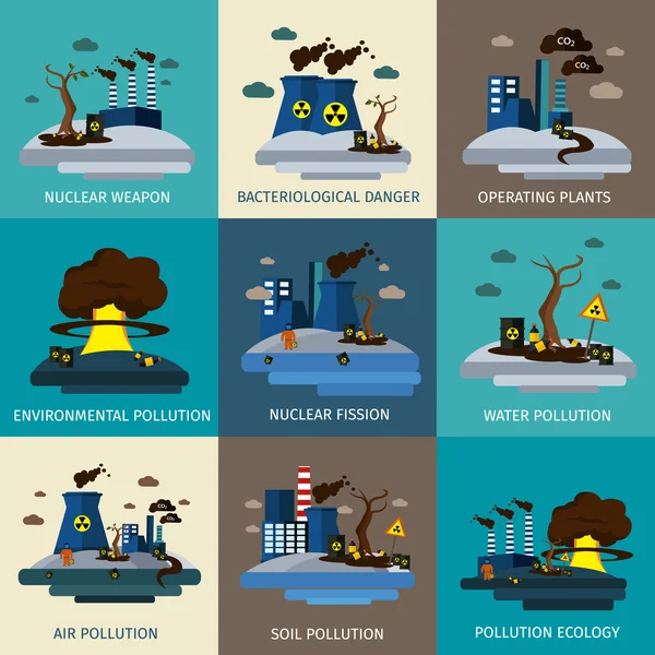 Környezeti szennyezés ikon készlete — Stock Vector