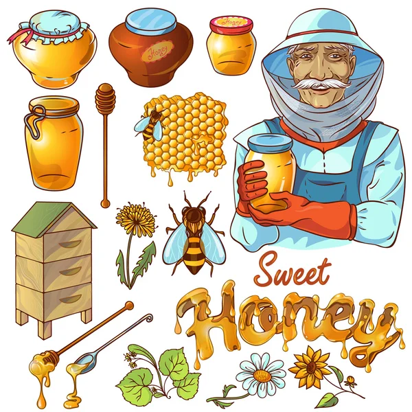 Conjunto de ícones de mel desenhado à mão —  Vetores de Stock