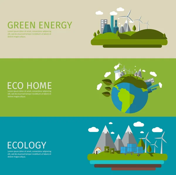 Ecología Plano Banner Set — Vector de stock