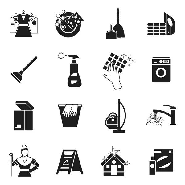 Set de iconos blancos negros de limpieza — Archivo Imágenes Vectoriales