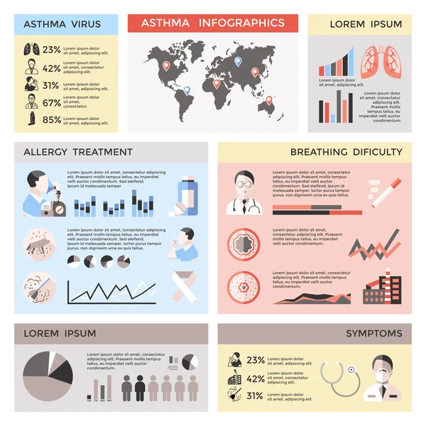 Infográficos de asma brônquica —  Vetores de Stock
