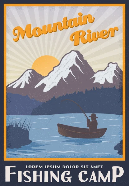 Campo de pesca perto de Mountain River Poster — Vetor de Stock