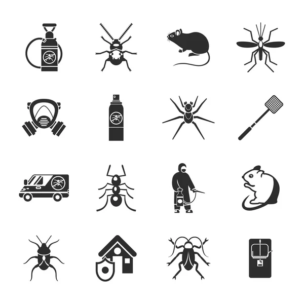 Pest Control Black White Icons Set — Stock Vector