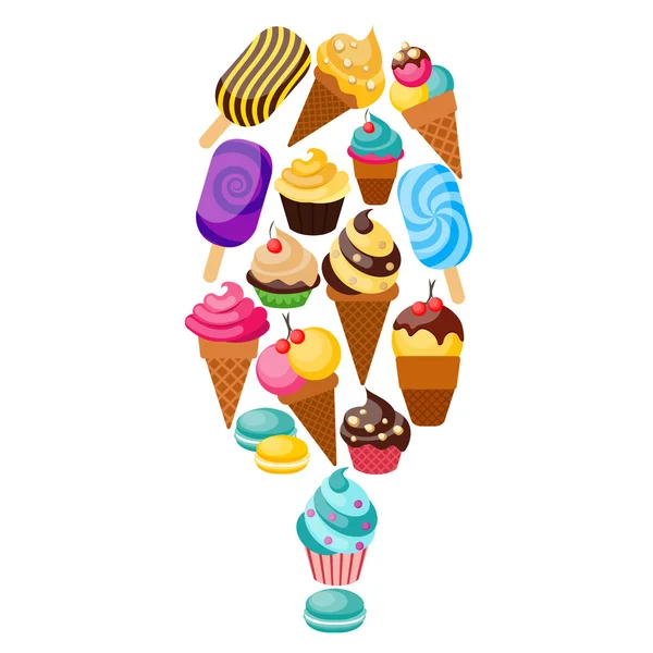 Dulces Cupcakes Composición — Vector de stock