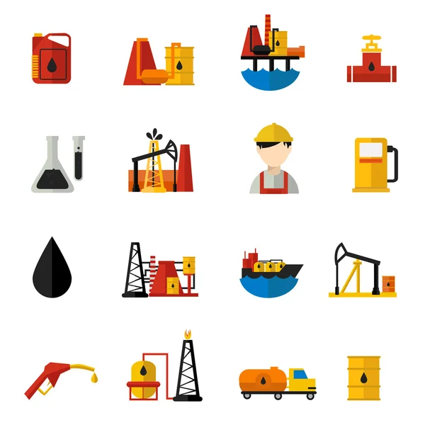 Iconos de la industria petrolera set plano — Vector de stock