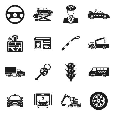 Sürücü siyah beyaz Icons Set